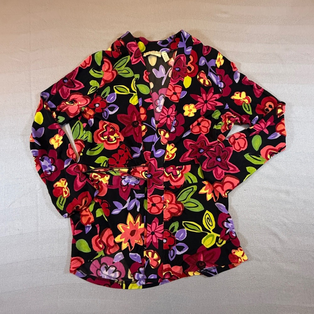 Choices Floral Wrap Top Long Sleeve Multi-Color Blouse JSLJ0104 Medium 2498